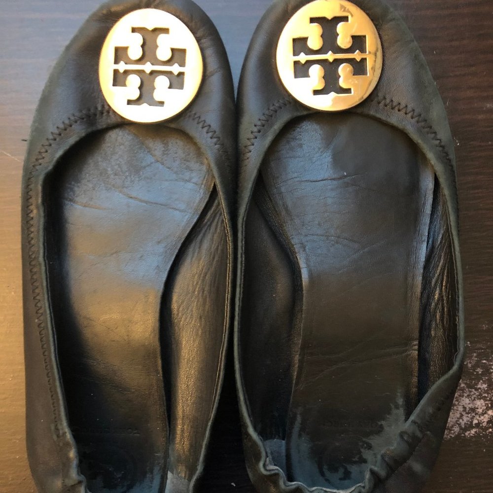 Tory Burch Black and Gold Ballet Flats